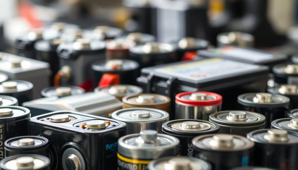 A well-lit, close-up shot of various types of replacement batteries, showcasing their intricate designs and quality construction. The foreground features an array of battery cells in different shapes and sizes, with metallic casings and vibrant color accents. The middle ground highlights the attention to detail, with visible safety features and performance indicators. The background blurs out, creating a sense of depth and focus on the batteries themselves. The overall composition conveys a professional, technical atmosphere, emphasizing the importance of high-quality replacement batteries and their compliance with industry standards.