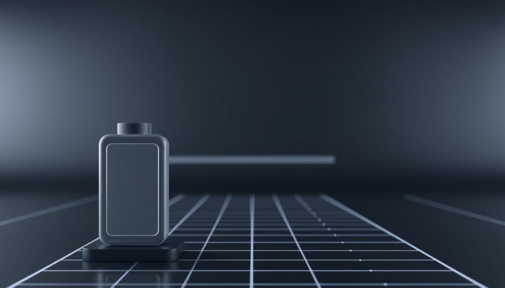 A sleek, minimalist 3D rendering of a "virtual battery" system, showcasing its economic model. In the foreground, a stylized battery icon or symbol represents the virtual energy storage. The middle ground features a clean, geometric grid or network, symbolizing the interconnected virtual infrastructure. In the background, a subtle gradient or textured surface evokes a sense of digital energy flow and financial exchange. Crisp lighting from multiple angles highlights the various components, conveying a sophisticated, high-tech aesthetic. The overall composition balances simplicity and technical complexity, inviting the viewer to ponder the intricate workings of the virtual battery's economic model.