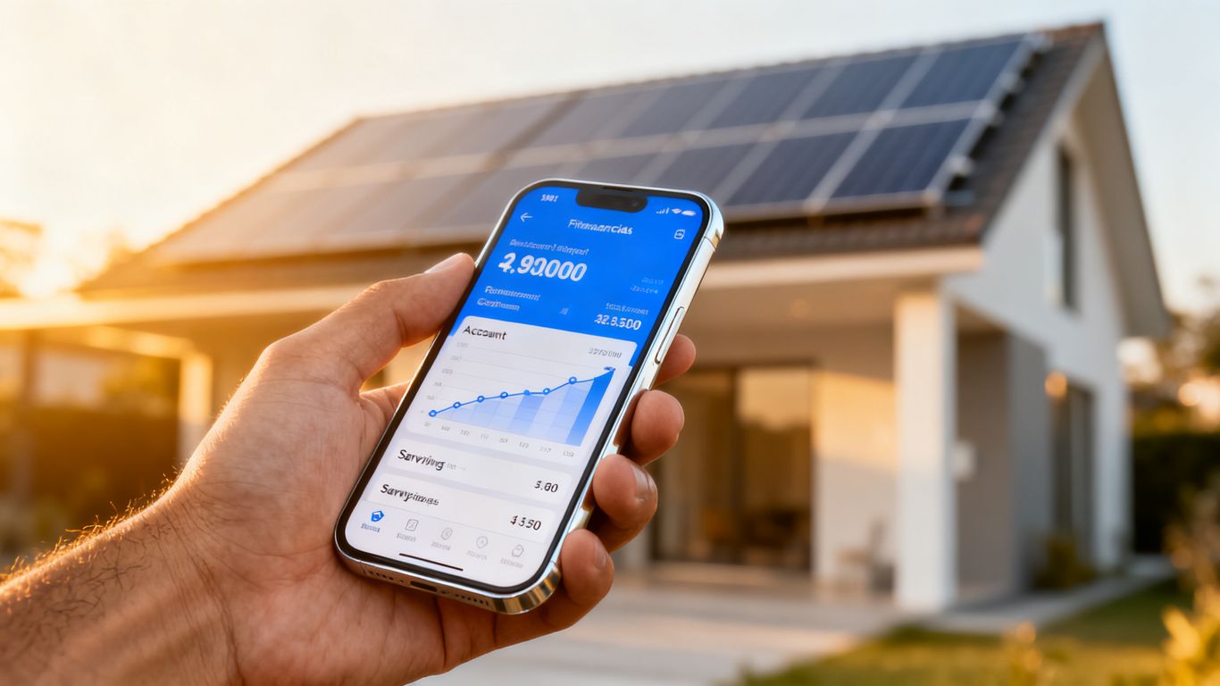 Mano di persona che tiene uno smartphone con un'applicazione finanziaria.