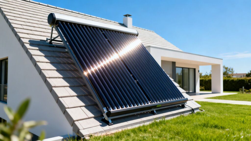 Solar thermal collector on the roof of a house.